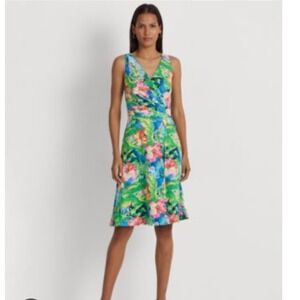 Lauren Ralph Lauren NEW Floral Wrap V Neck Sleeveless Midi‎ Dress M Designer 8